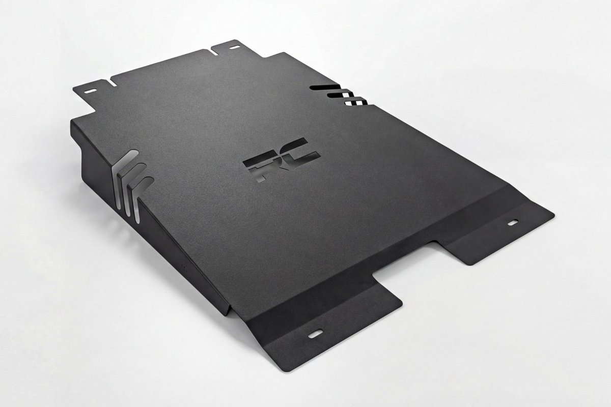 Ford F-150 Catalytic Converter Shield - Rough Country - Anti-Theft Skid Plate, 14-Gauge Steel, Powder-Coated - '15-'25